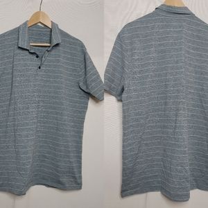 Lululemon Short Sleeve Polo Marled Blue White Stripe Large Extra Large L XL
